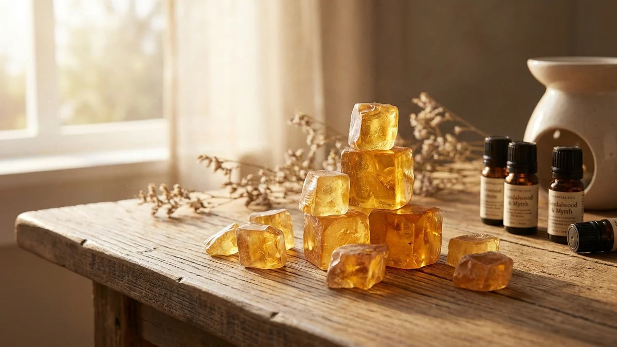 Carrés d'ambre artisanaux sur bois naturel avec huiles essentielles pour bien choisir