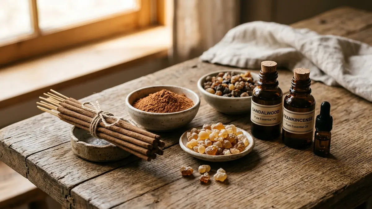 Encens naturels et ingrédients bruts : bâtons, résines, poudres et huiles essentielles comparés