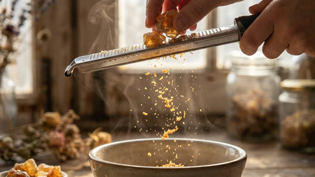 Râpe à ambre râpant des copeaux de résine dorée pour carrés parfumés artisanaux