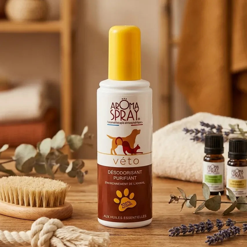 Aromaspray Véto spray anti-odeur 100ml avec accessoires pour animaux sur surface bois