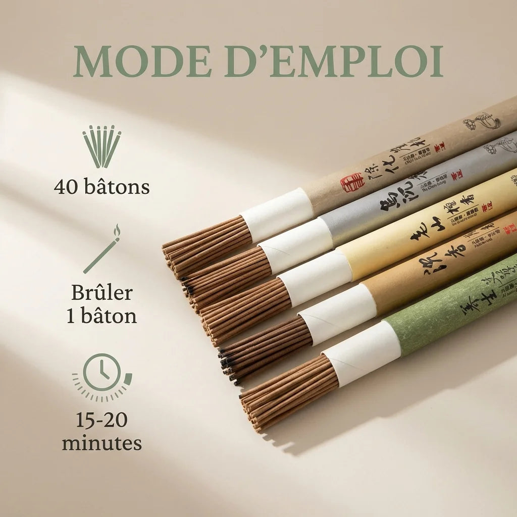 Bâtons d'encens Armoise 40 pièces avec mode d'emploi et instructions de brûlage