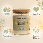 Bougie soja Comme Avant fleur de coton ylang ylang avec icônes bien-être sérénité relaxation