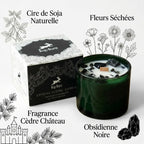 Bougie cire de soja Obsidienne Hop Hare avec fleurs séchées en verre vert foncé