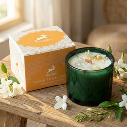 Bougie cire de soja fleurs séchées - Jasmin & gemme quartz de roche - Hop hare