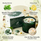 Bougie cire de soja menthe citron avec fleurs séchées et gemme de jade Hope Hare