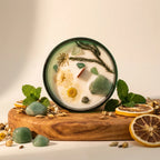 Bougie cire de soja Hope Hare menthe citron avec fleurs séchées et pierre jade