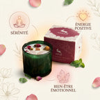Bougie cire de soja rose et quartz rose Hope Hare avec fleurs séchées et bienfaits bien-être