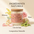 Bougie cire soja Mimosa Rose 190g Comme Avant avec ingrédients naturels et fleurs illustrées