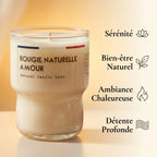 Bougie Parfumée Naturelle Amour avec ses 4 bénéfices: sérénité, bien-être, ambiance chaleureuse et détente