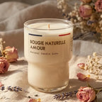 Bougie parfumée naturelle Amour Jolis Baume en verre crème avec pétales de rose