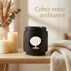 Brûle-parfum Dôme Noir Scentchips avec cire parfumée dans décor épuré et lumineux