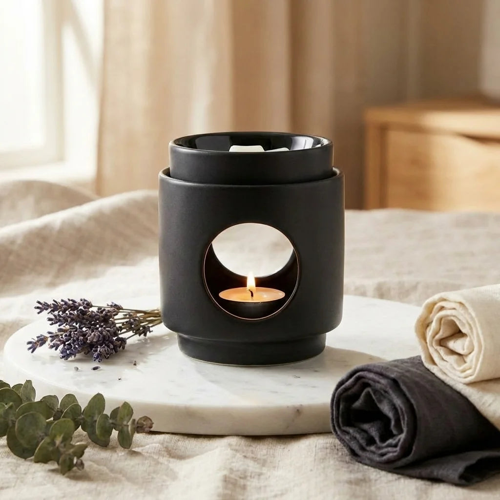 Brûle-parfum dôme noir Scentships avec cire parfumée et décoration minimaliste