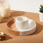 Brûleur céramique bicolore blanc et terracotta pour palo santo et sauge, ambiance zen