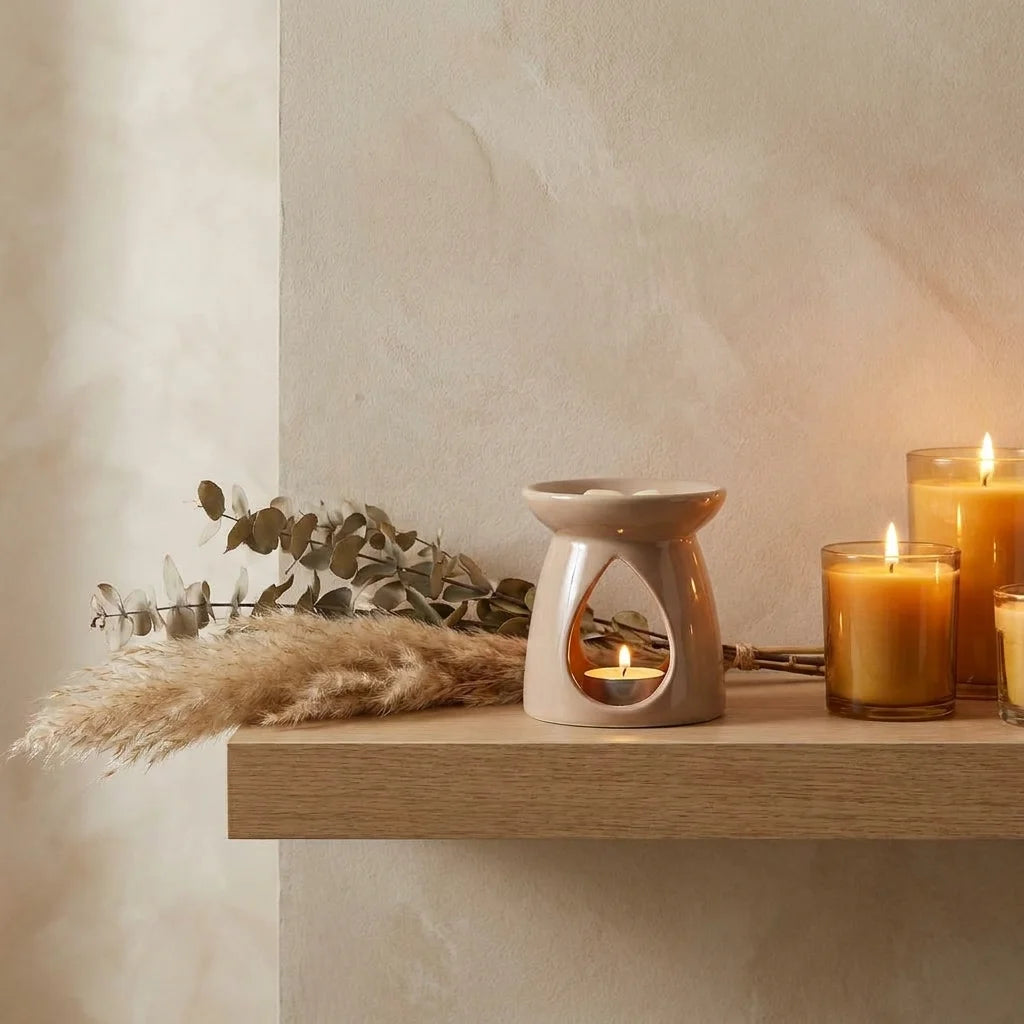 Brûleur céramique beige pour huiles essentielles et cire avec découpes ajourées