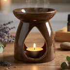 Brûleur de cire céramique chocolat avec design ajouré pour huiles essentielles