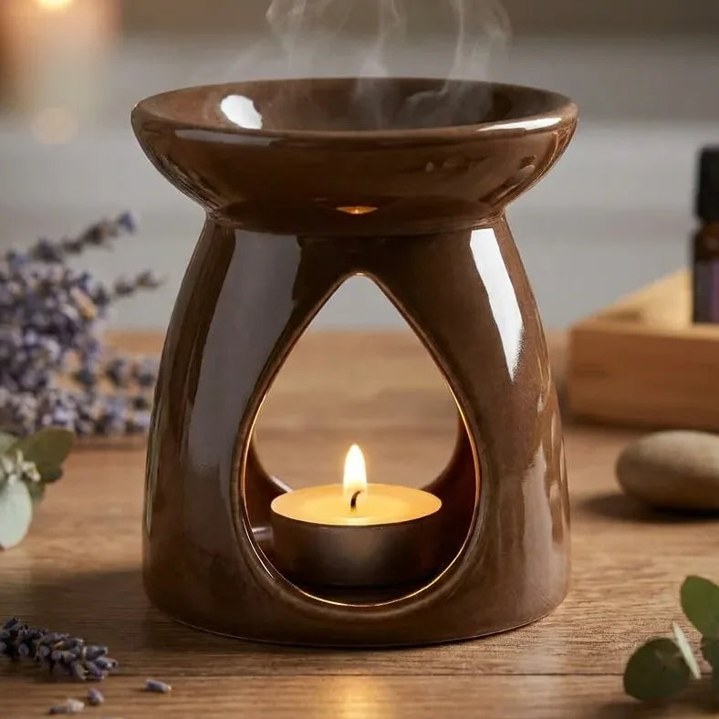 Brûleur de cire céramique chocolat avec design ajouré pour huiles essentielles
