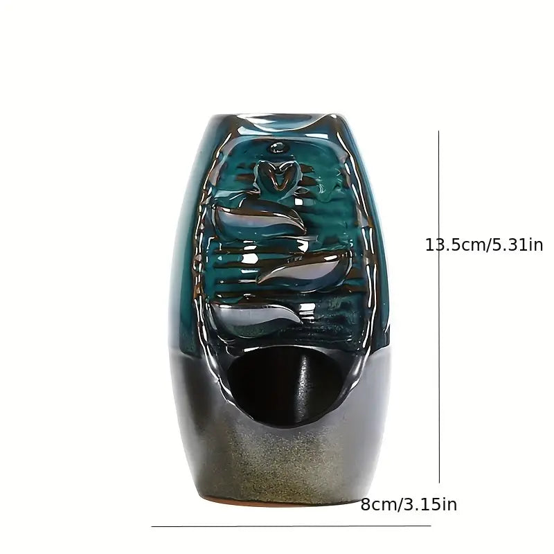 Les dimensions du brûleur d'encens à refoulement en céramique modèle Cascade apaisante bleue