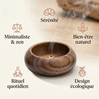 Brûleur encens bois naturel mini avec 5 bénéfices zen : sérénité, bien-être, écologie, rituel, minimalisme