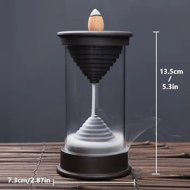 Les dimensions du brûleur d’Encens en Céramique avec Tube en Verre Effet Cascade