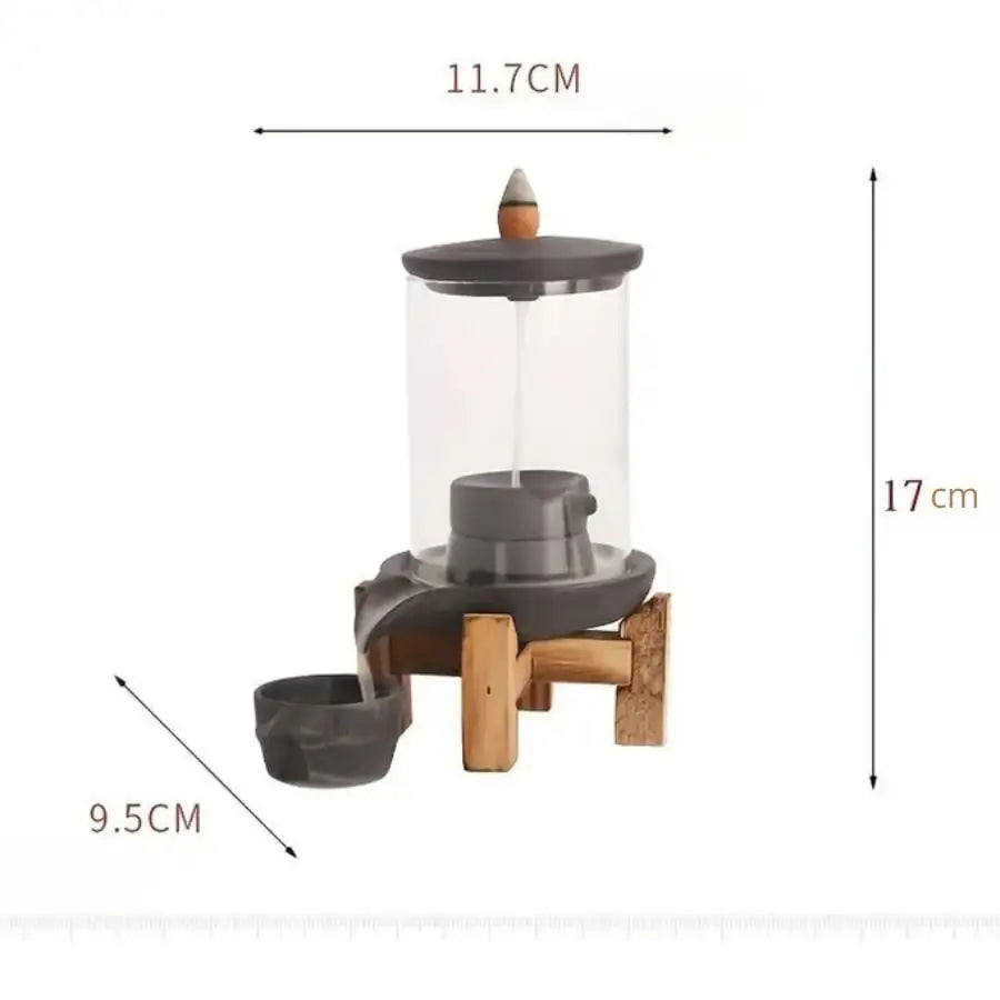 Les dimensions du Brûleur d’encens à reflux en céramique & verre avec support bois