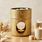 Brûleur fondants parfumés Fossil doré avec design aéré, ambiance décor luxe