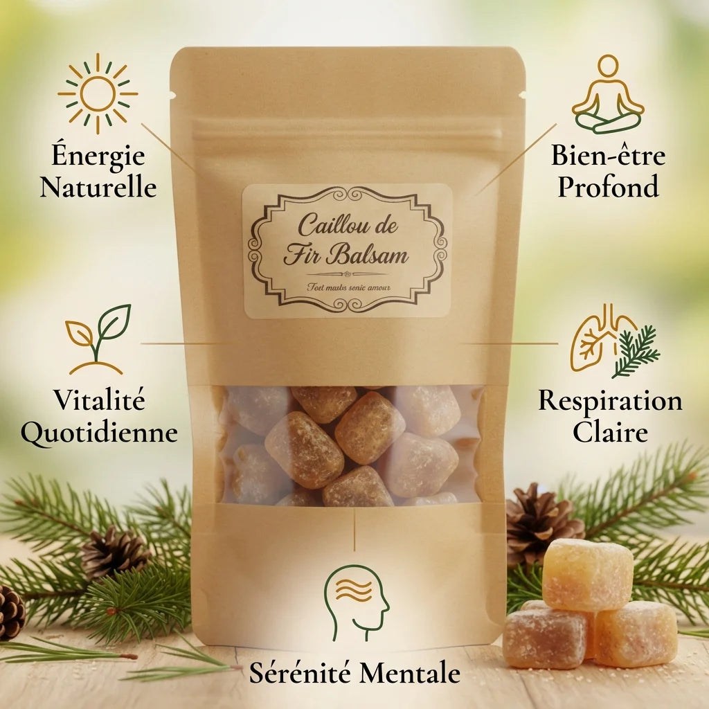 Carré d'ambre Fir Balsam avec bénéfices wellness : énergie, vitalité et sérénité naturelles