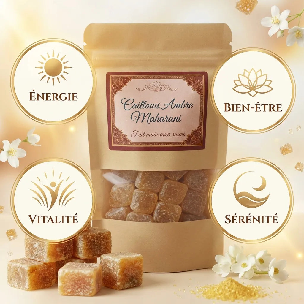 Carré d'ambre Maharani avec bénéfices : énergie, bien-être, vitalité, sérénité - jardin grand-père