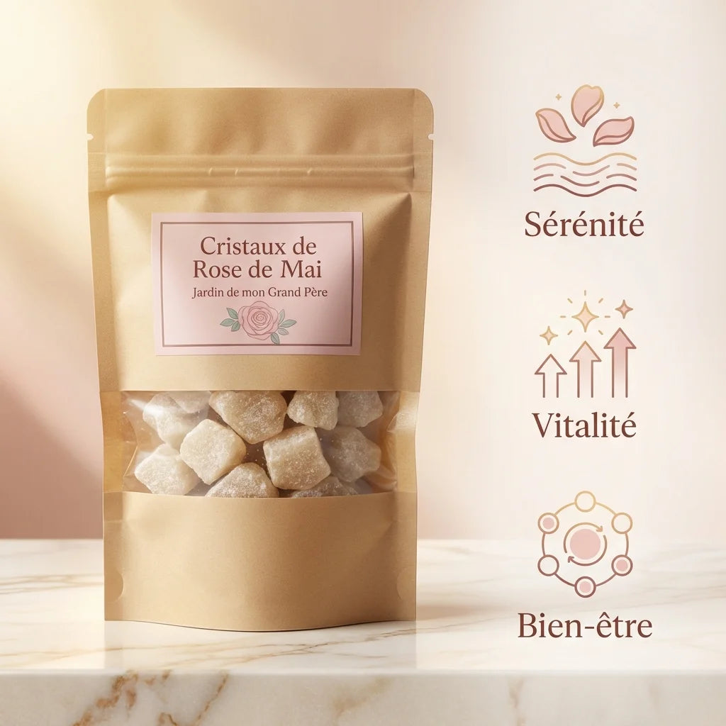 Cristaux Rose de Mai - Carré d'ambre du jardin de mon grand-père avec bénéfices Sérénité, Vitalité, Bien-être