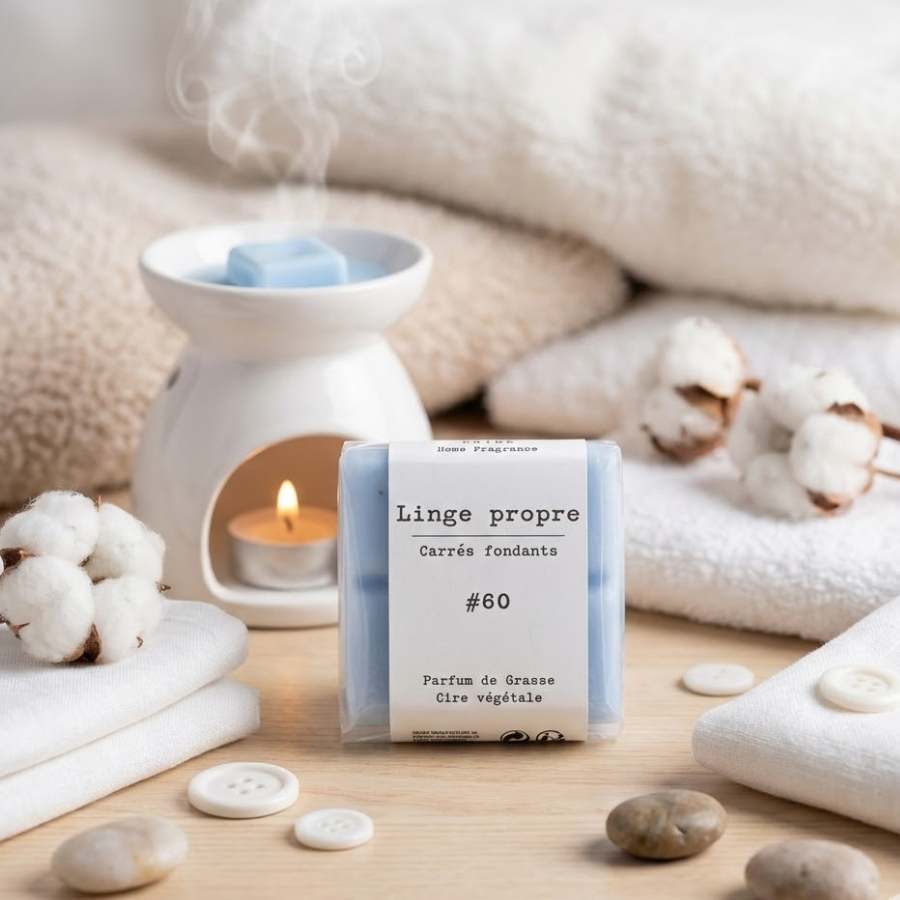 Un paquet de 4 carrés fondants de cire parfumée senteur "Linge propre"