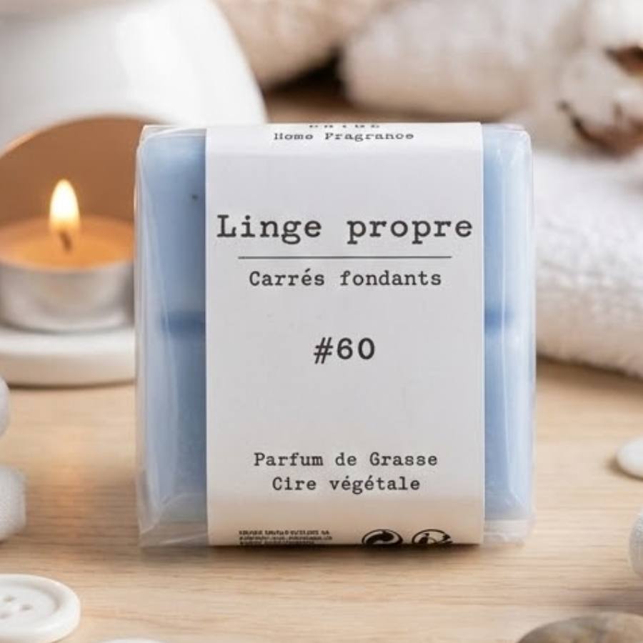 Un paquet de 4 carrés fondants de cire parfumée senteur "Linge propre"