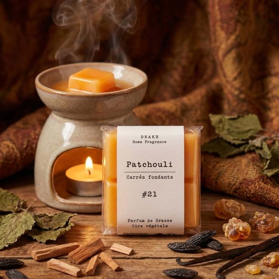 Un paquet de quatre carrés fondants Drake à la senteur Patchouli