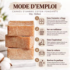 Mode d’emploi des carrés d’ambre coton fondants ByBazz 50 g, avec 5 utilisations possibles : armoire à linge, radiateur, aspirateur, voiture et raviver le parfum.