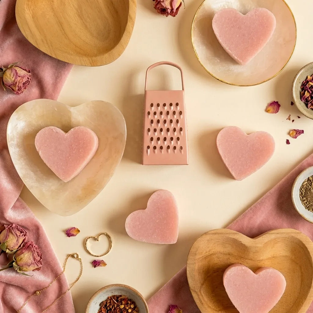 Carrés d'Ambre Lys Coeur ByBazz 50g avec packaging rose et or sur fond crème