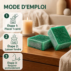 Carrés fondants eucalyptus HomeBreeze 2x25g avec mode d'emploi sur surface bois
