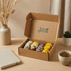 Coffret Veegreen 4 sauges immortelles séchées jaune blanc violet bordeaux emballage kraft