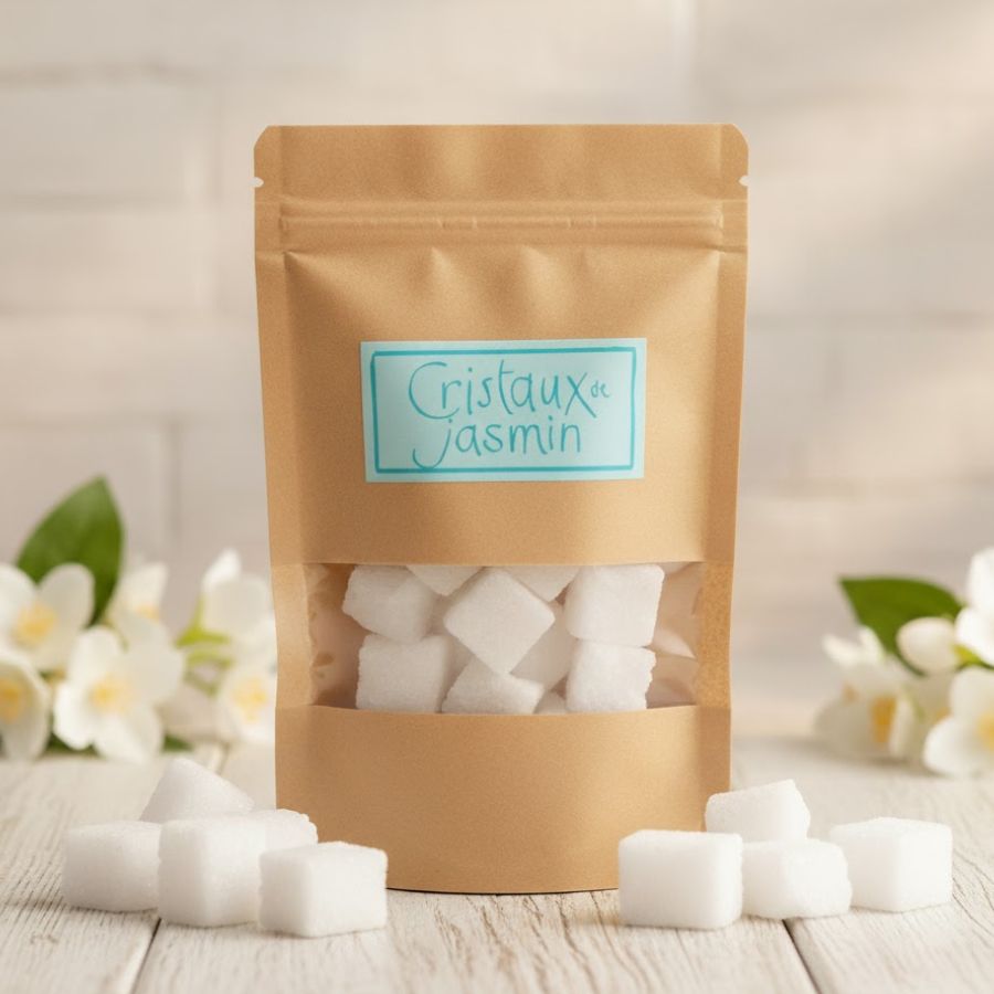 Un sachet de 50 grammes de Cristaux De Jasmin de la marque Jardin de mon Grand Père