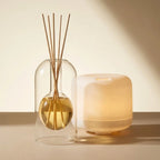 Diffuseur aromatique verre artisanal design élégant avec bâtonnets et lampe céramique