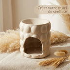 Diffuseur céramique Bubbles beige pour cires parfumées avec herbes séchées et ambiance zen