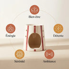 Diffuseur cire rayé rouge Scentchips avec icônes bien-être, détente et sérénité en design moderne