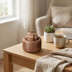 Diffuseur bois cylindrique huiles essentielles sur bureau décoration intérieur moderne
