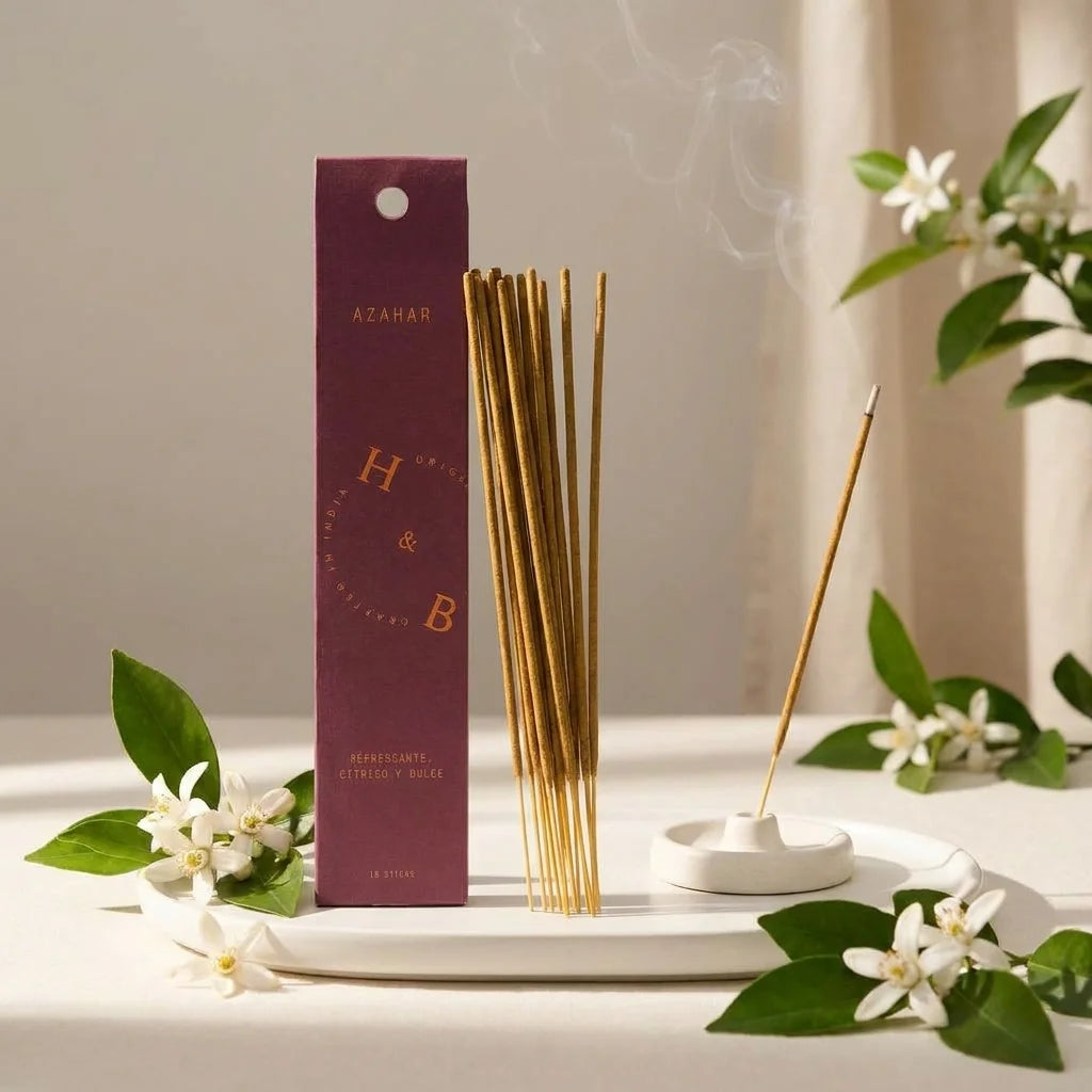 Encens fleur d'oranger AZAHAR 10 bâtons avec fleurs fraîches et porte-encens céramique