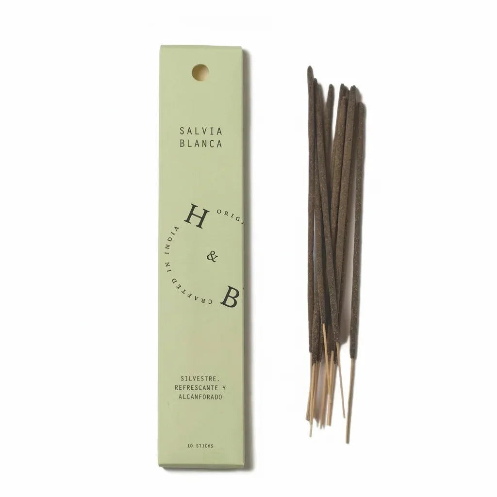 Encens naturel sauge blanche x6 avec boîte verte et bâtons de bois naturel