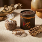 Encens spirale bois d'agar lot de 24 en boîte dorée avec support métal