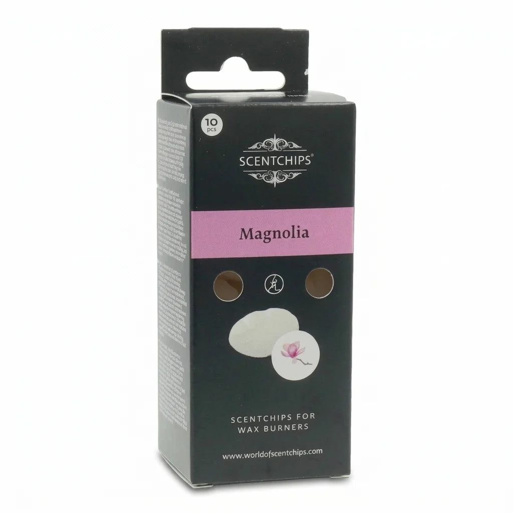 Fondant cire parfumée Magnolia Scentchips boîte packaging sur fond blanc studio