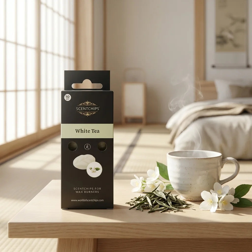 Fondant cire parfumée Scentchips Thé blanc avec feuilles de thé et fleurs blanches