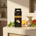 Fondant de cire parfumé Orange et Basilic Scentchips sur brûleur avec agrumes et basilic frais