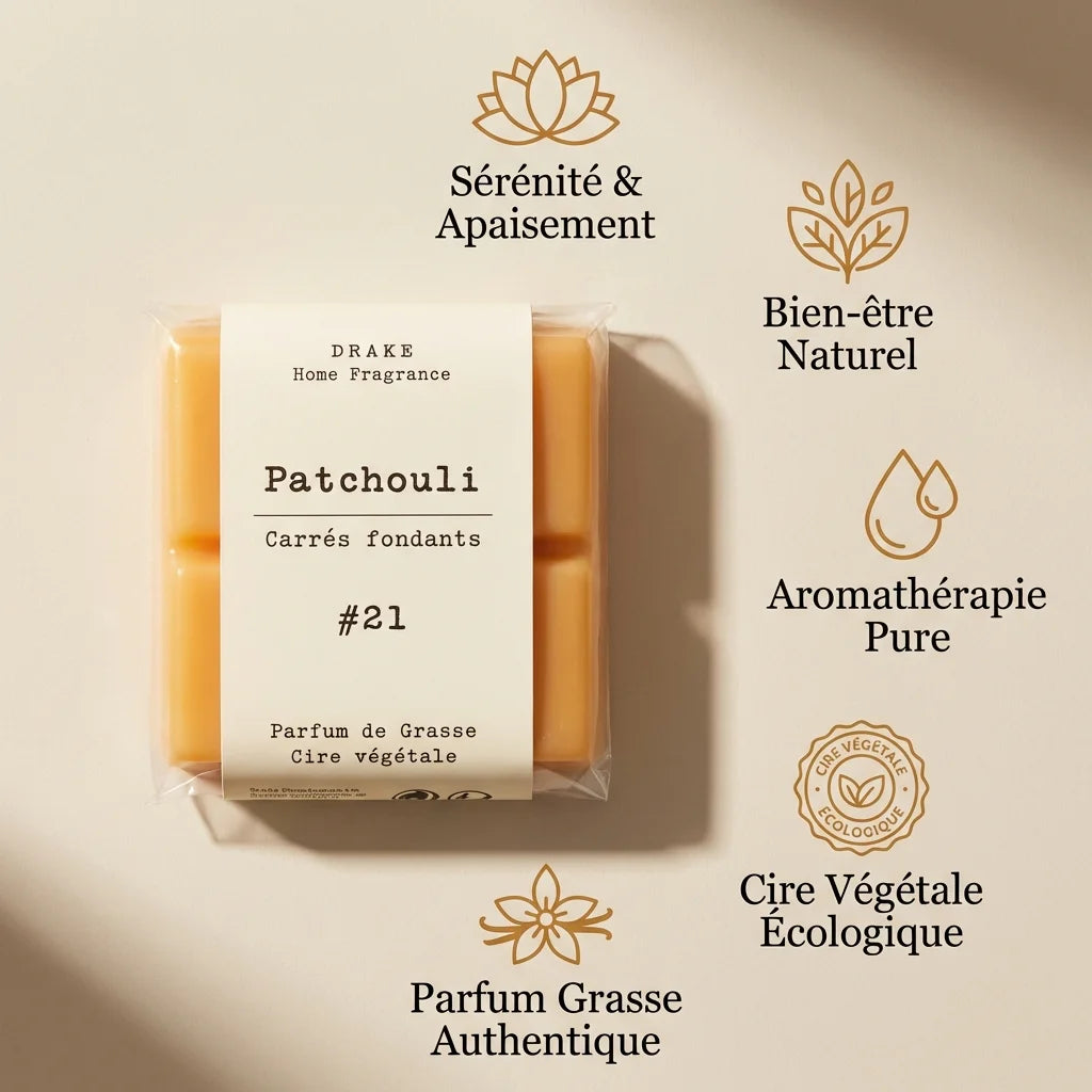 Fondant Patchouli Drake cire végétale naturelle avec bénéfices aromathérapie et sérénité