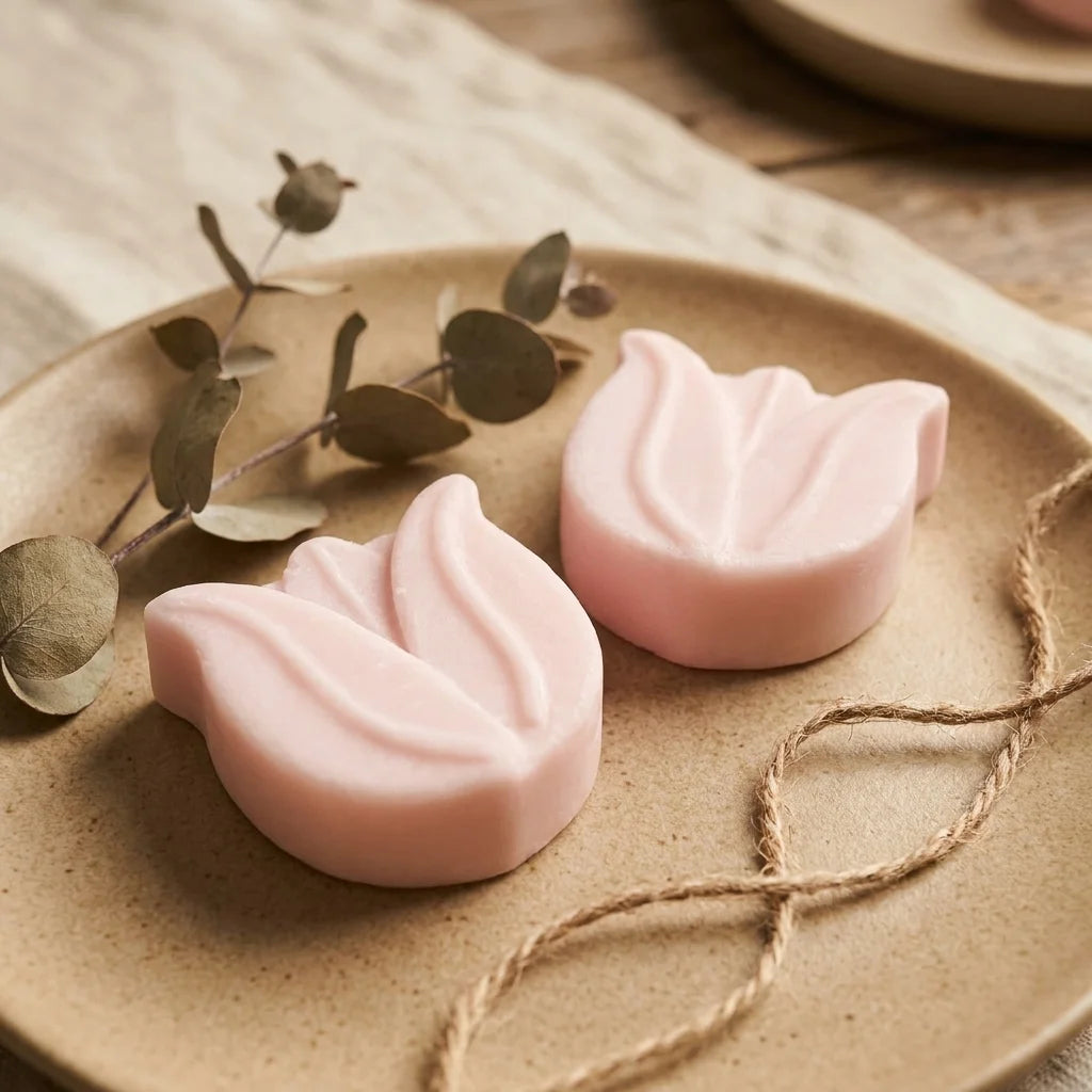 Fondant Tulipe HomeBreeze 15g rose sur tissu beige - décoration pâtisserie