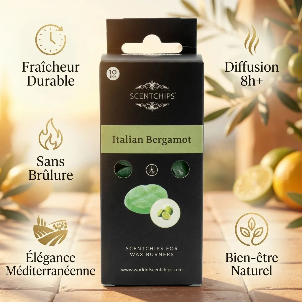 Fondants cire parfumée Bergamote Scentchips avec bénéfices diffusion 8h+ sans brûlure