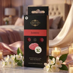 Fondants cire parfumée Jasmin Scentchips sur marbre avec fleurs de jasmin et bougie